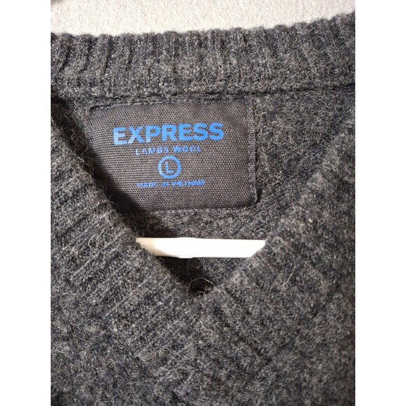 Express Sweater Mens L Gray 100% Lambs Wool V-Neck Knit Long Sleeve Vintage - Picture 1 of 5